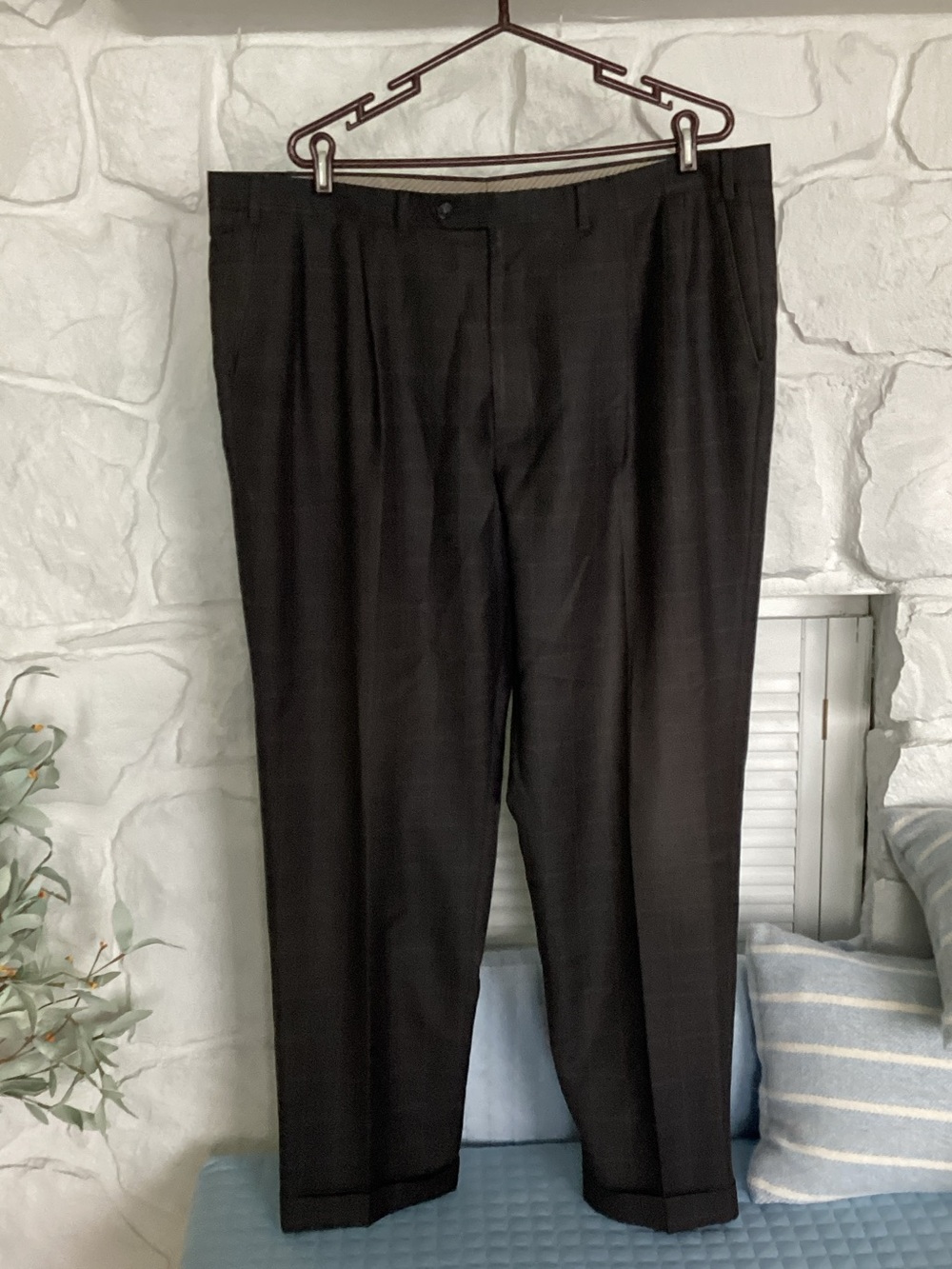 Ralph Lauren Men's Dark Brown subtle plaid Dress Pants
